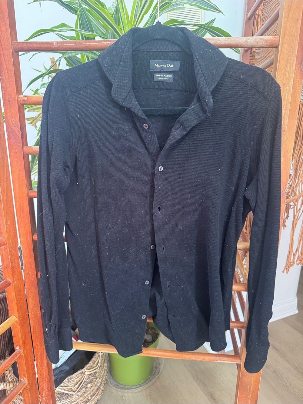 Massimo Dutti Men’s Black Lightweight Cotton Knit Button-Down Shirt M